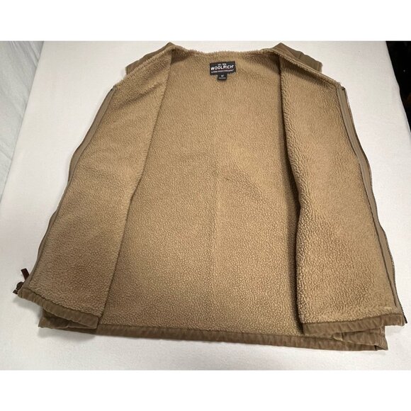 Woolrich Sherpa Lined Canvas Work Vest Mens 2XL Khaki Zip Front Outdoor - Picture 9 of 11